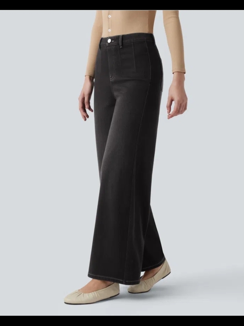 Halara Flex High Waisted Tummy Control Wide Leg Casual Jeans w Pockets  L #108B4